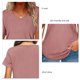 thumbnail image 4 of Camiseta de mujer simple con rayas verticales de corte holgado y manga corta con cuello en V de color puro para verano Rosa XL, 4 of 6