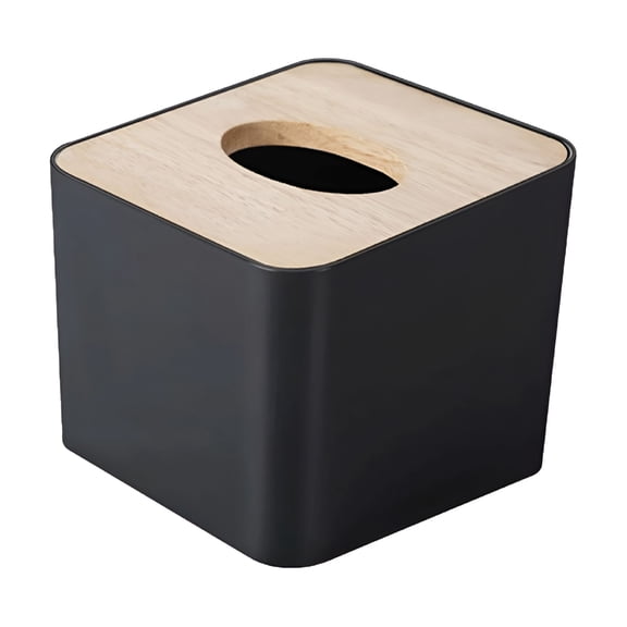 LAMIRO Tissue Box Cover Square,Tissue Box Holder with Wood Cover Plate,Cube Tissue Box Cover for Desk Accessories,Square Tissue Holders for Living Room,Bathroom,Office,Tabletop,Car - Black