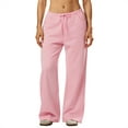 thumbnail image 2 of Low Rise Sweatpants Women Wide Leg Baggy Joggers with Pockets Athletic Workout Sweatpants Lounge Pants Pink M, 2 of 6