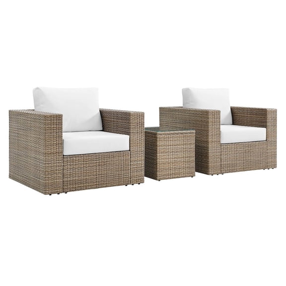 Modway Convene Outdoor 3-Piece Synthetic Rattan Furniture Set in White