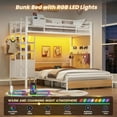 thumbnail image 2 of Metal Bunk Bed Twin Over Full Size with LED Lights and Charging Station, Twin Size Loft Bed with 4 Storage Drawers and 3-Tier Open Bookshelf, Modern Bunk Beds with Pegboard and Ladder, White, 2 of 9