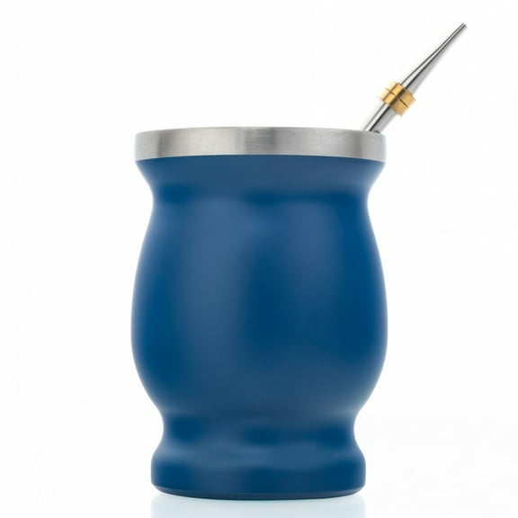 Set de Matera, vaso, bombilla y cepillo acero inoxidable Azul Brang Steel Mate
