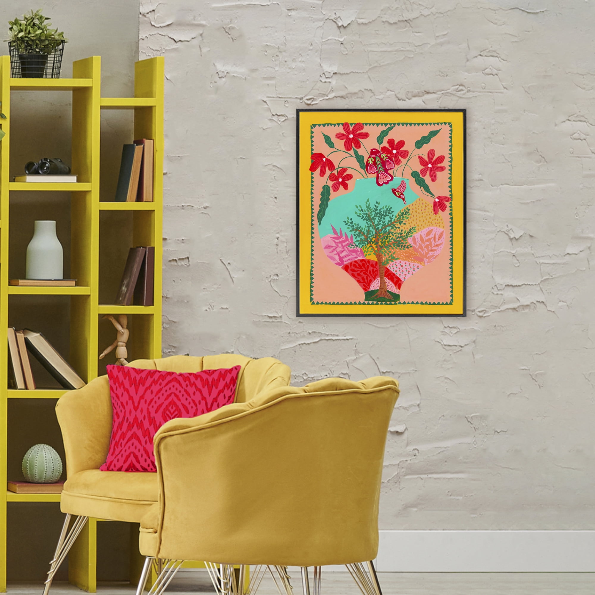 Folk Patterned Hope Vase Black Framed Giclee Art, design by Nabeela Rumi