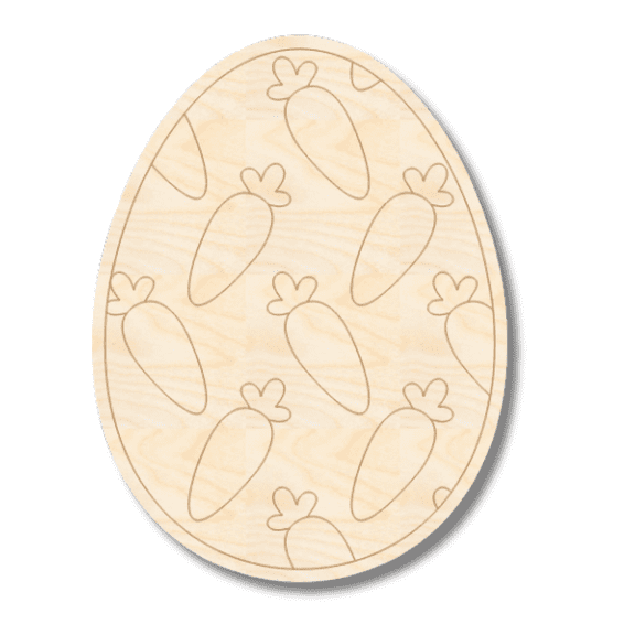 Unfinished Wood Etched Carrot Easter Egg Shape 4" / 1/8"
