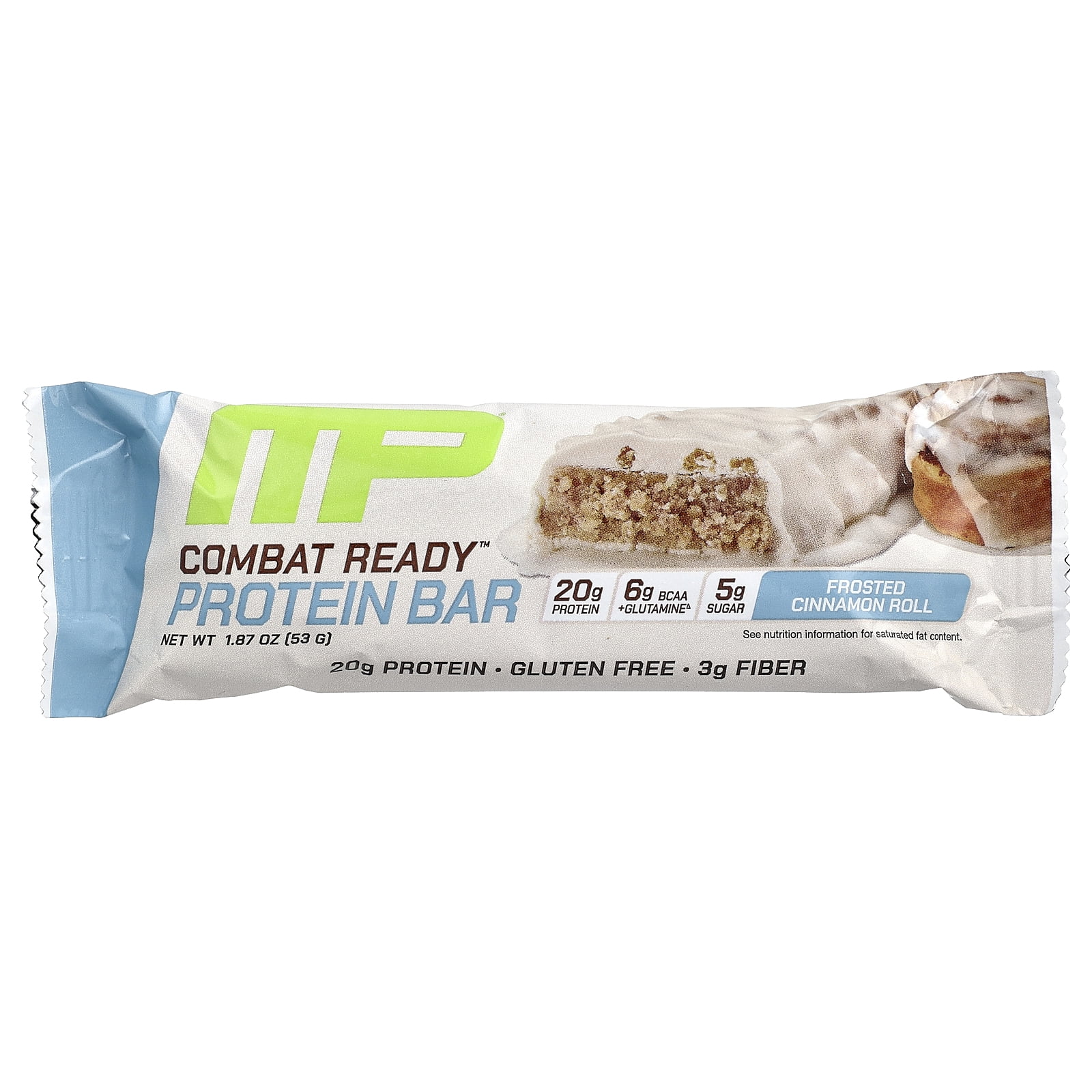 MusclePharm Combat Ready Protein Bars, Cinnamon Roll Flavor High Protein Bars, Combat Cravings, Fuel Performance & Meet Energy Demands, 20g Protein from Whey Protein, 3g Fiber, Gluten Free, 12 Bars