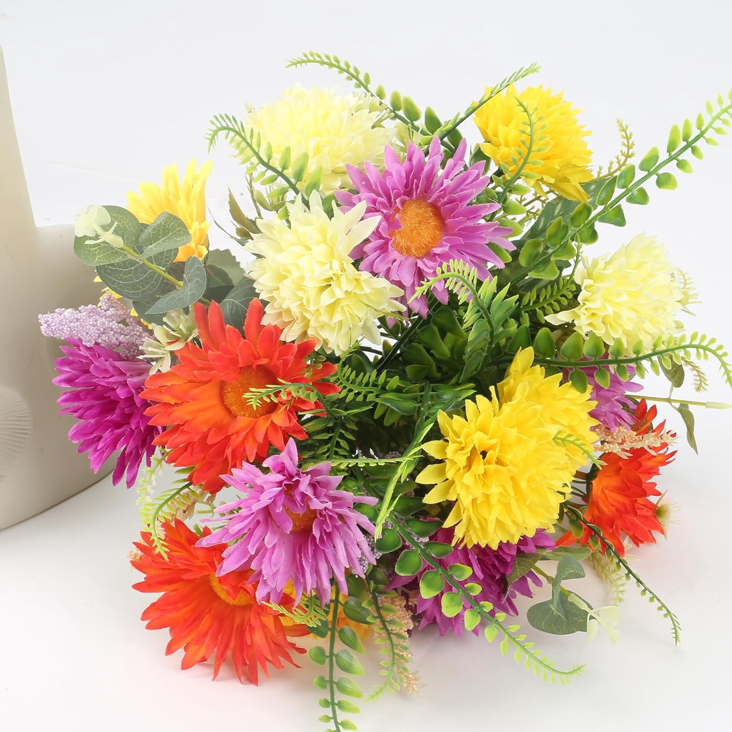 Fall Flowers Artificial Faux Gerbera Daisies Flowers Fake Silk Flowers Arrangements Fall Cemetery Flowers for Grave for Home Indoor Table Vase Wedding Party Halloween Autumn Decor (13.38in)