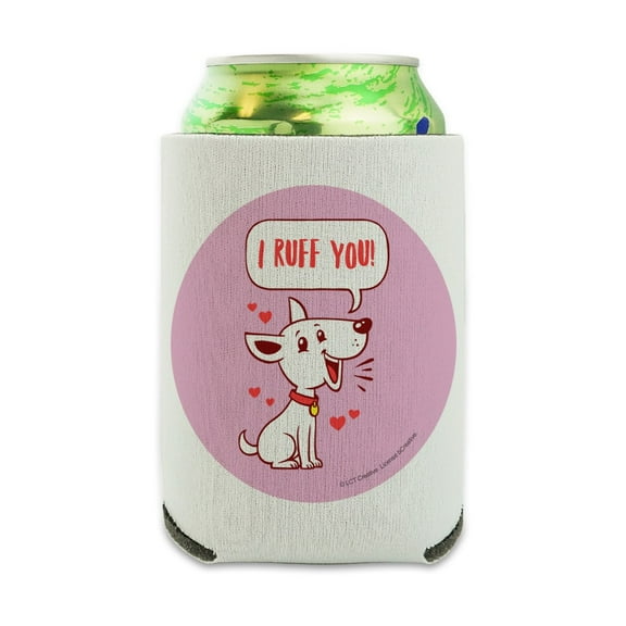I Ruff Love You Dog Funny Humor Can Cooler - Drink Sleeve Hugger Collapsible Insulator - Beverage Insulated Holder