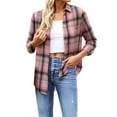 thumbnail image 3 of Womens Button Down Shirts Lightweight Plaid Long Sleeve Collared Jacket Tops Vintage Casual Business Loose Fit Blouses Pink L, 3 of 9