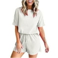 thumbnail image 6 of qolati Womens Lounge Set Ribbed Knit Short Sleeve Top and Shorts Sleepwear Pajama Set Two Piece Shorts Outfits Set, 6 of 9
