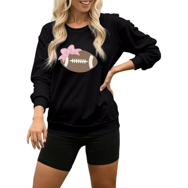 Chandail en Molleton Imprimé Football pour Femmes, Col Rond Surdimensionné, Coupe Décontractée, Manches Longues, Chandail Décontracté pour Usage Quotidien et Événements Sportifs
