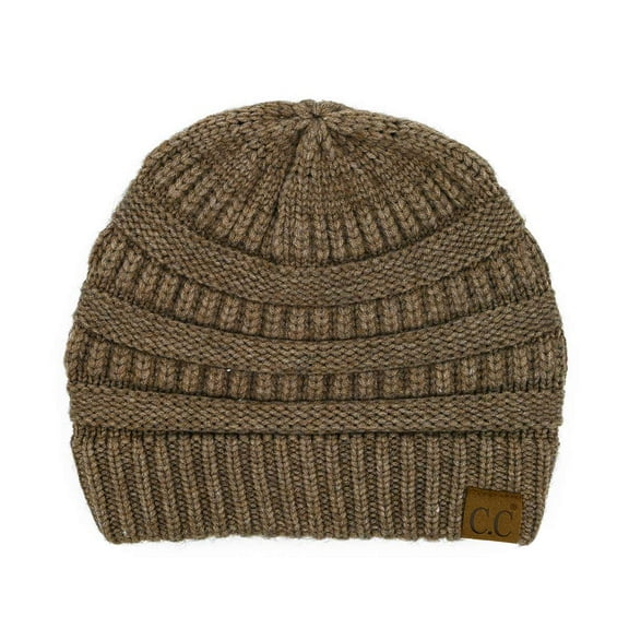 Trendy Warm Chunky Soft Stretch Cable Knit Beanie Skully, Snuggly Soft Taupe Mix