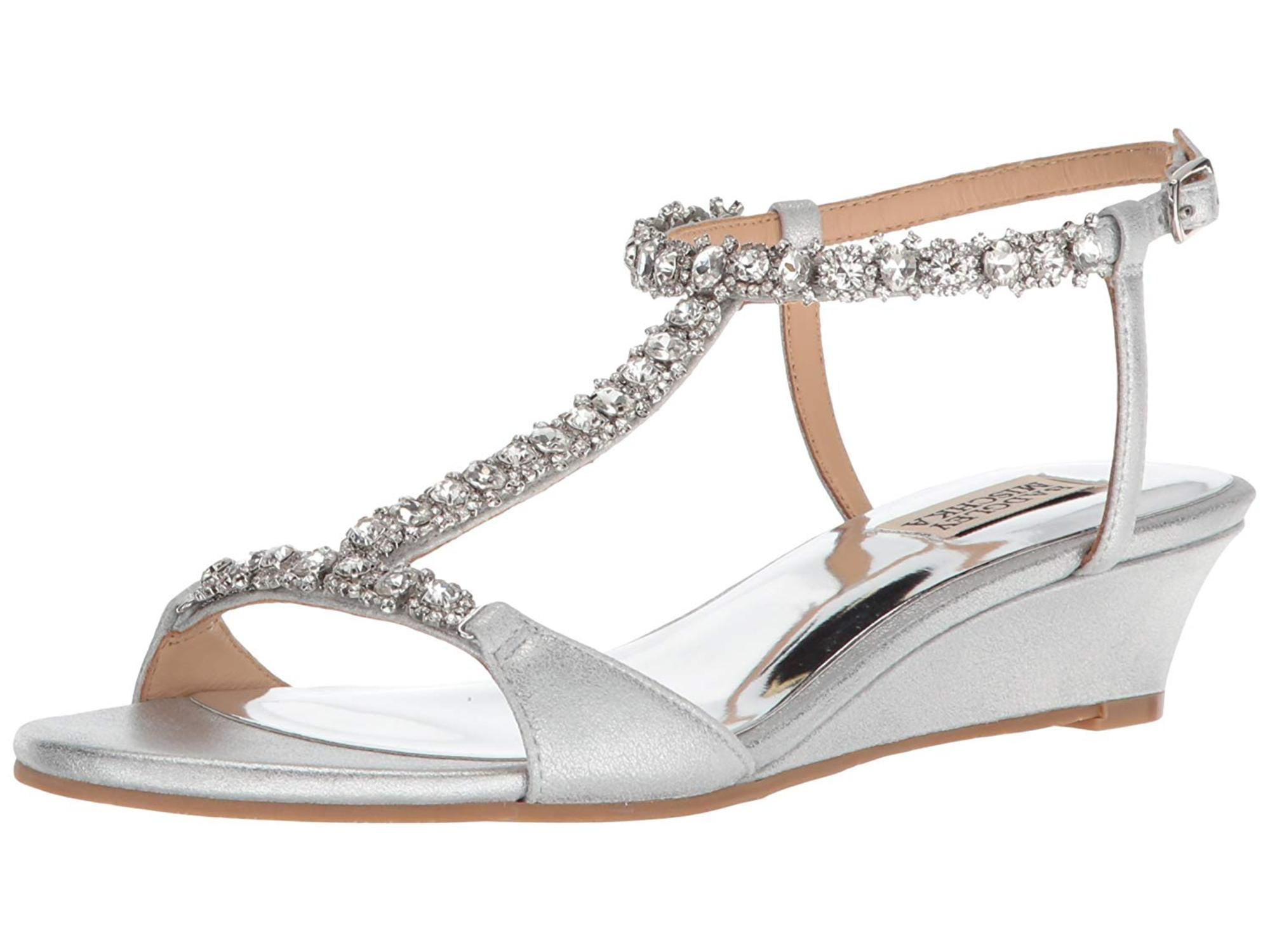 BADGLEY MISCHKA Womens Silver Embellished Flat Evening Sandals Sz 5.5 