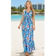 thumbnail image 5 of HAPPY BAY Women's Summer Boho Beach A-Line Maxi Smocked Evening Frill Dress Long Tube Dresses for Women S-M Royal, Hibiscus, 5 of 5