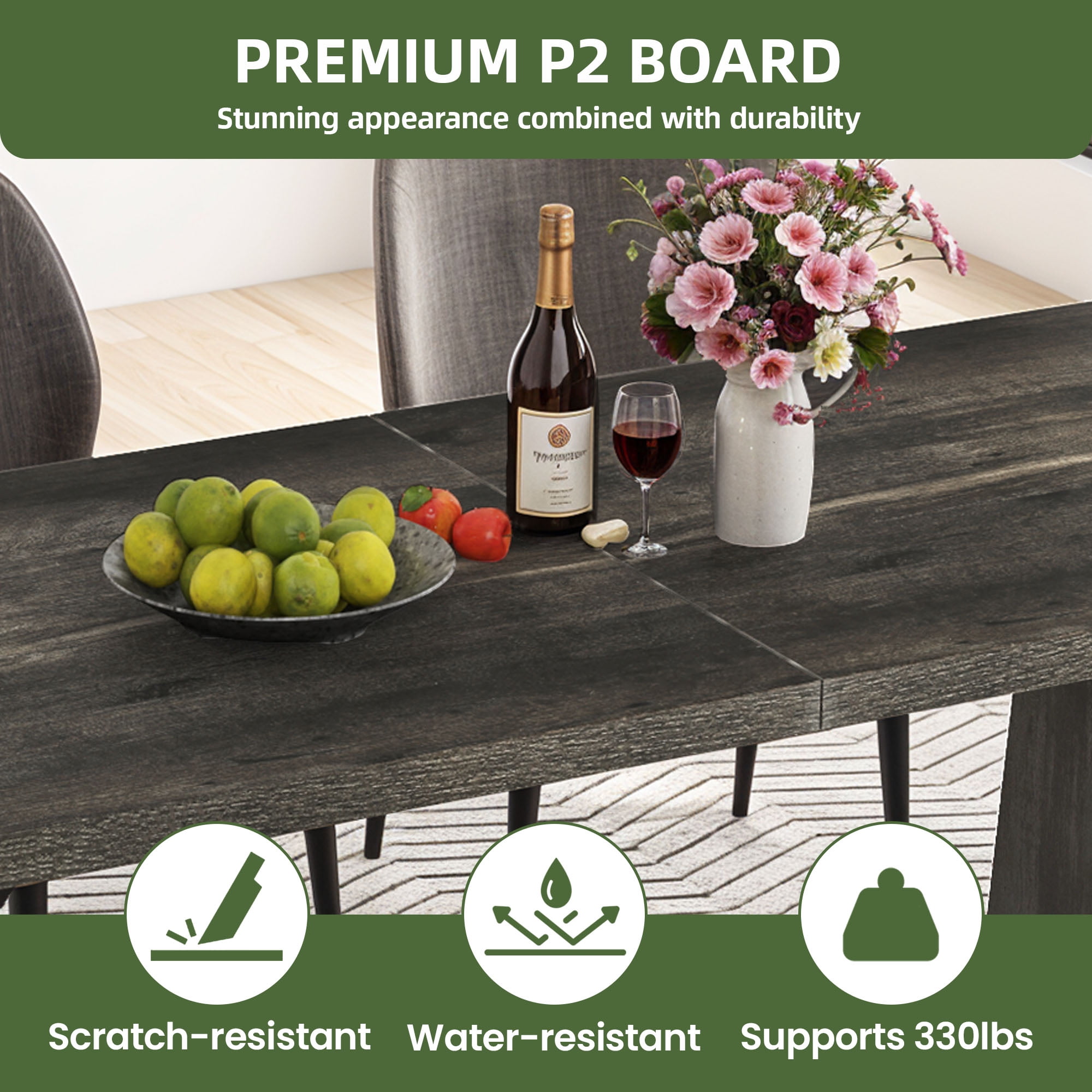 Uforic 70" Wood Dining Table for 6-8 Person, Farmhouse Rectangle Dining Table withHeavy Duty Leg, Kitchen Table for Gathering, Kitchen, Dining Living Room, Gray