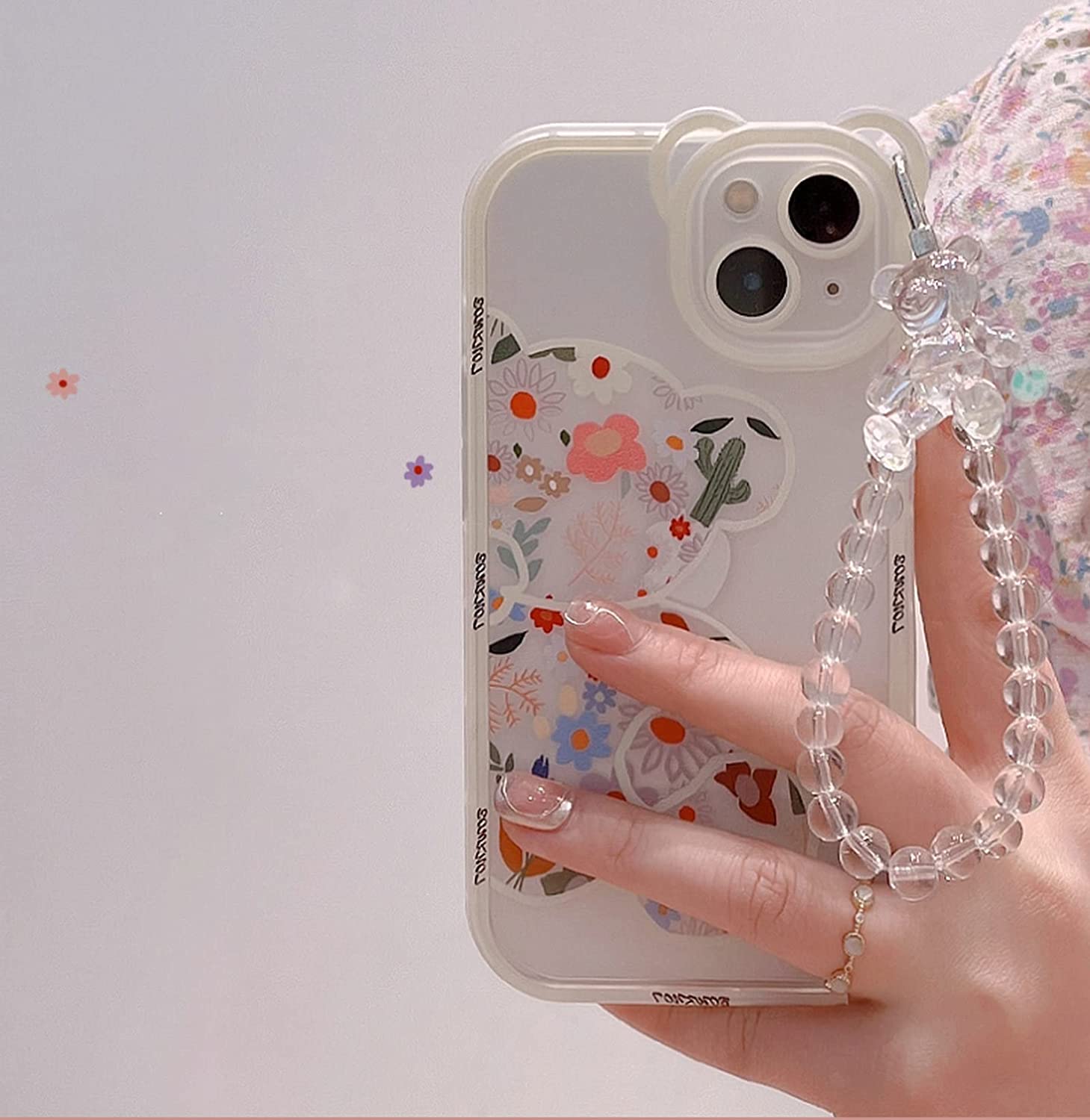 Custodia NITITOP Per IPhone 14 Plus Con Orecchie Da Orso E Catena Floreale – Morbida TPU – Design Carino Per Ragazze