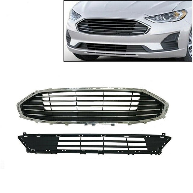 Silscvtt Front Bumper Upper & Lower Grille Assembly For 2017-2018 Ford Fusion - Black & Chrome