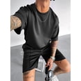 thumbnail image 6 of Men's Sets Crew Neck Set Pockets 2 Piece Shirt Shorts Outfit for Summer Black S, 6 of 7