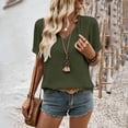 thumbnail image 7 of Women's Short Sleeve Tops Summer V Neck Tshirts Linen Vintage Casual Tees, Army Green L, 7 of 7