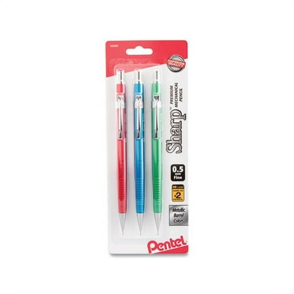 Sharp Mechanical Pencil 0.5 mm, HB 2.5, Black Lead, Assorted Barrel Colors, 3/Pack