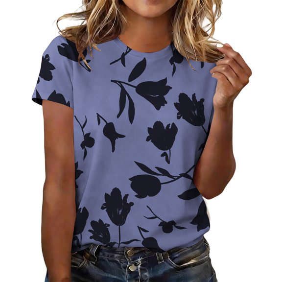 Short Sleeve Tops for Women Casual Neck Shirts Blouses Summer Womens Tshirts Blue XXL