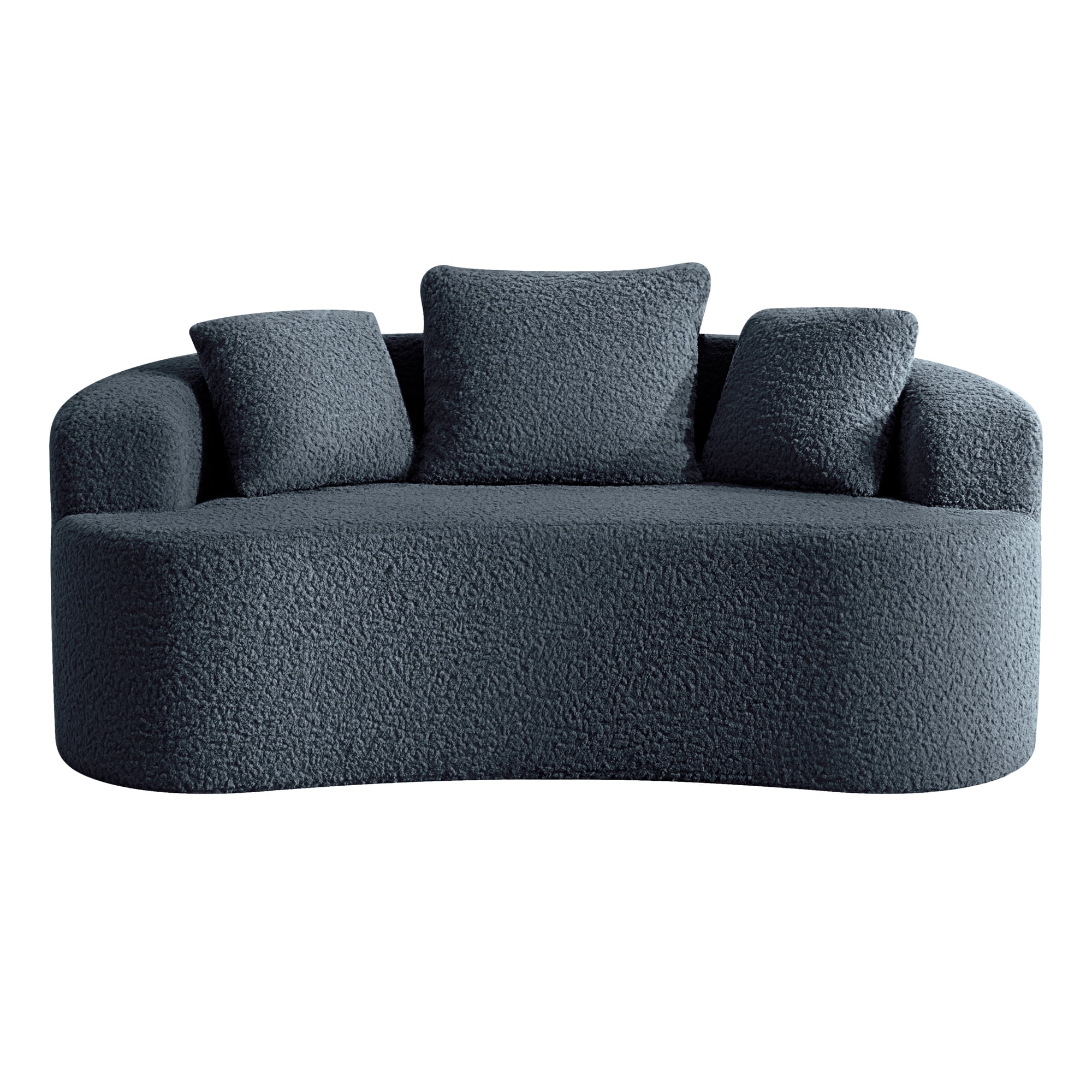 COOLHUT 65" 3 Seater Sofa Couch, Plush Floor Sofa Couch with Cozy Cushions & 3 Pillows, Curved Back Teddy Fabric Sofa for Living Room, Small Space, Navy Blue (Sofa-in-a-Box)