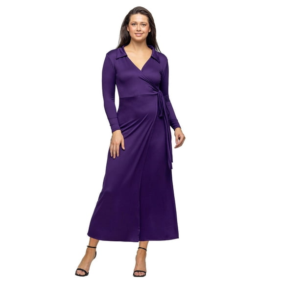 Womens Collared Wrap Maxi Dress