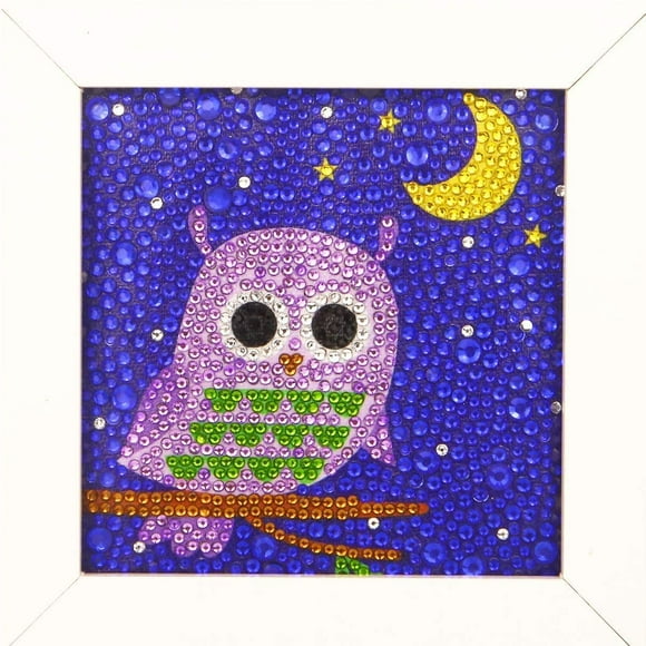 HTOOQ Easy DIY 5d Diamond Painting Kits with Wooden Frame for Beginners, Kids and Adults (Owl and Moon, 6 x 6 inch)