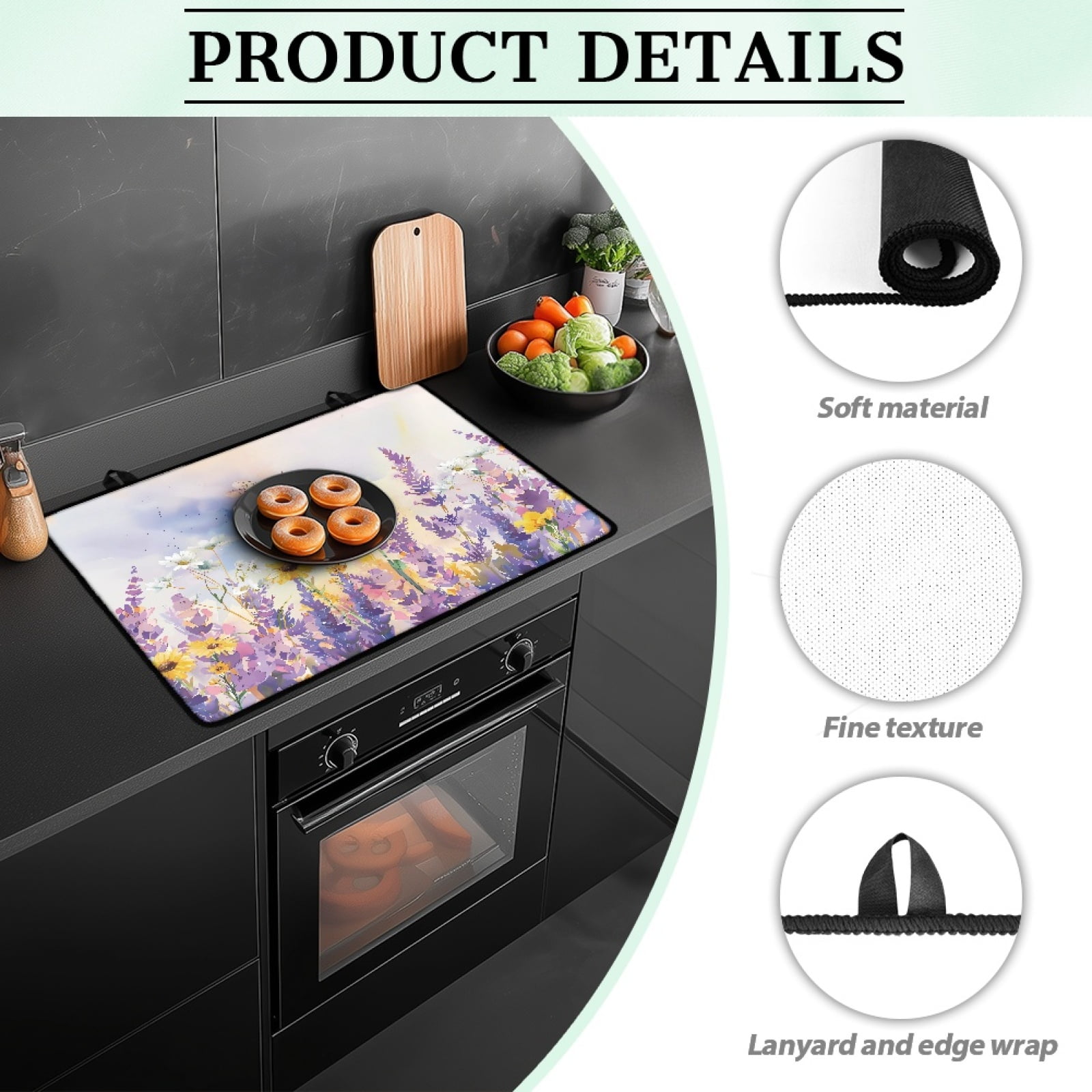 Renewold Stove Cover for Stove Top, Ceramic Stove Top Cover Mat Scratch Resistant Oil Resistant Stovetop Cover Oven Mat Protector for Kitchen Decor, Bee Sunflower Lavender