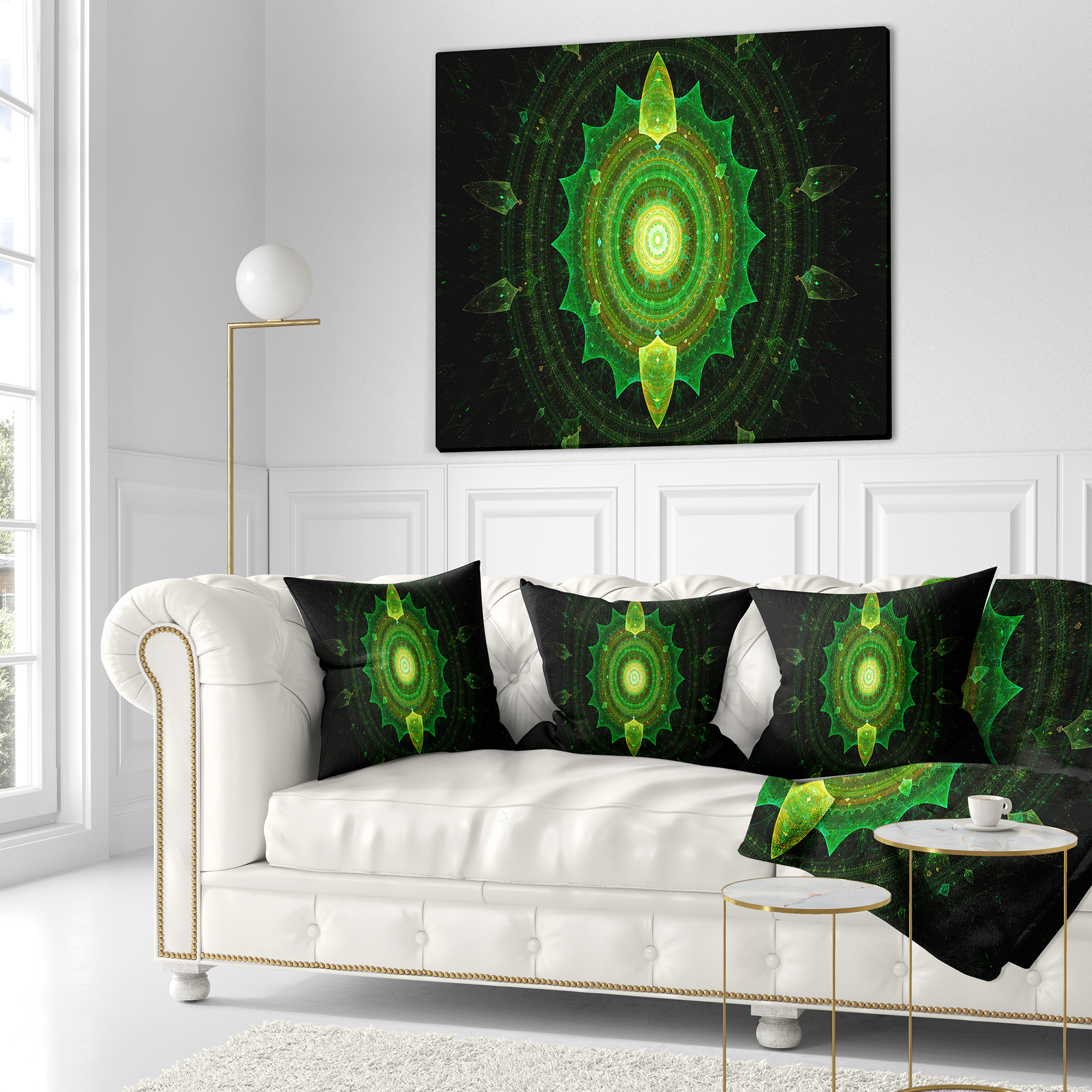 Designart Cabalistic Green Fractal Sphere - Abstract Throw Pillow - 16x16