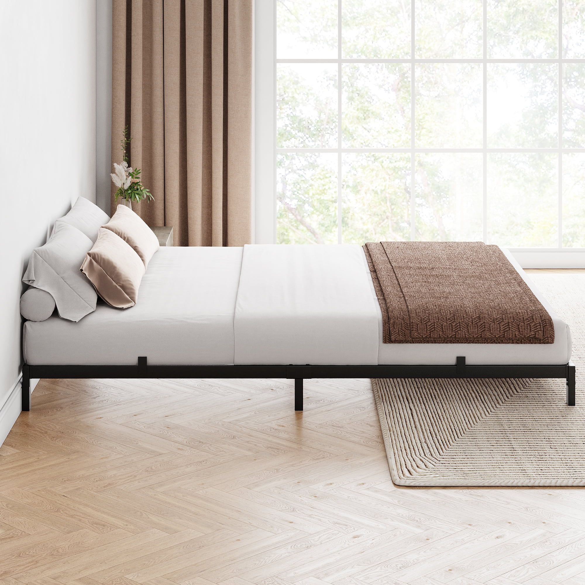 Senfot Queen Size Low Profile Metal Bed Frame - 8" Mattress Foundation Support, Black