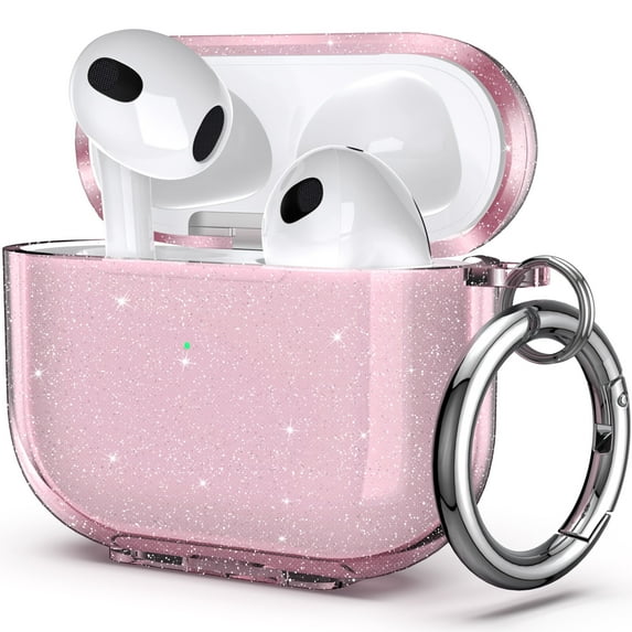 ULAK Airpods 3 Case Cover, Clear Bumper Shockproof Carrying Case for Apple AirPods 3rd Generation 2021 with Key Chain, Pink Glitter