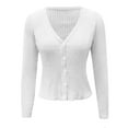 thumbnail image 5 of Womens Sweater Long Sleeve V Neck Button Down Ribbed Knitted Slim Cardigan Plus Size Fall Knitwear, 5 of 7