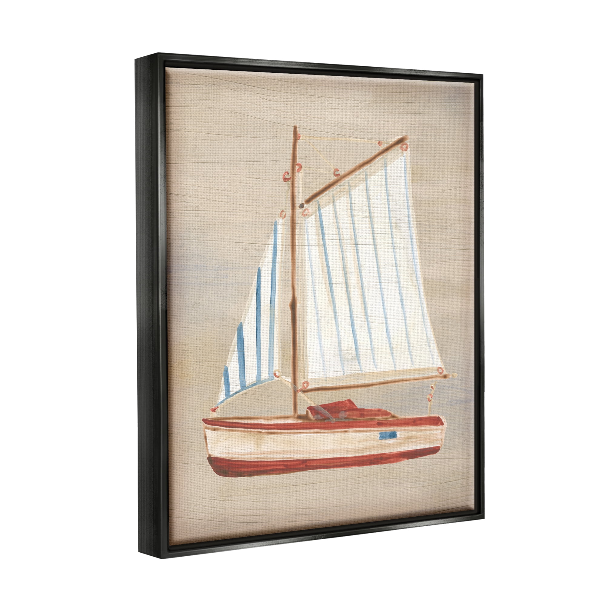Stupell Industries Rustic Red Sailboat Transportation Painting Black Floater Framed Canvas Art Print Wall Art, 17 x 21