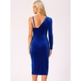 thumbnail image 3 of DARING DIVA V Neck One Side Sleeve Velvet Wrap Midi Dress XS Royal Blue, 3 of 6