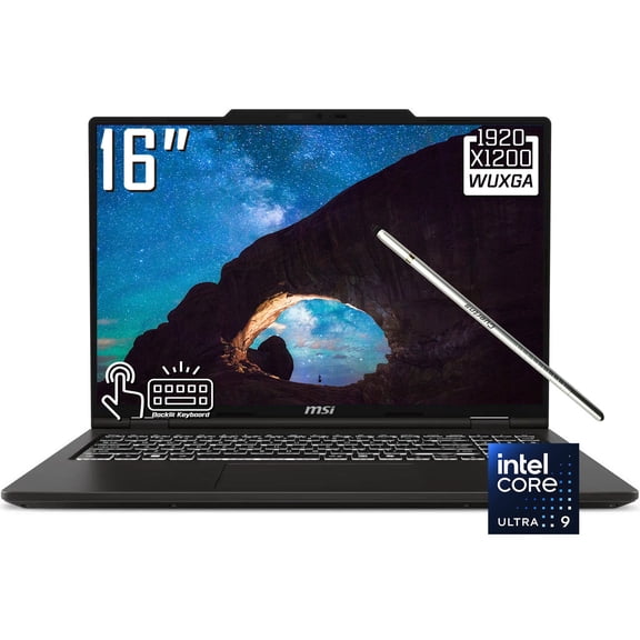 MSI Venture 16 AI Laptop, 16" FHD 1920 x 1200 IPS LCD Touchscreen, Intel Core Ultra 9 285H, 720p Webcam, Stylus Pen, Backlit Keyboard, Win 11 Home (16GB DDR5 RAM | 512GB SSD)