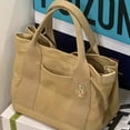 thumbnail image 4 of PEACNNG  Solid Color Tote Satchel Bag  Lightweight Tote Canvas Bag  Multifunctional Bag For Work With Button, 4 of 7