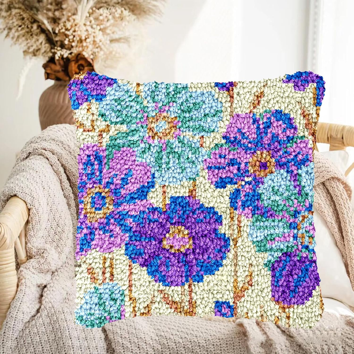 Latch Hook Kits for Adults，Purple Flower | Creativity Gift Embroidery Home Decoration, 43×43cm/17*17in