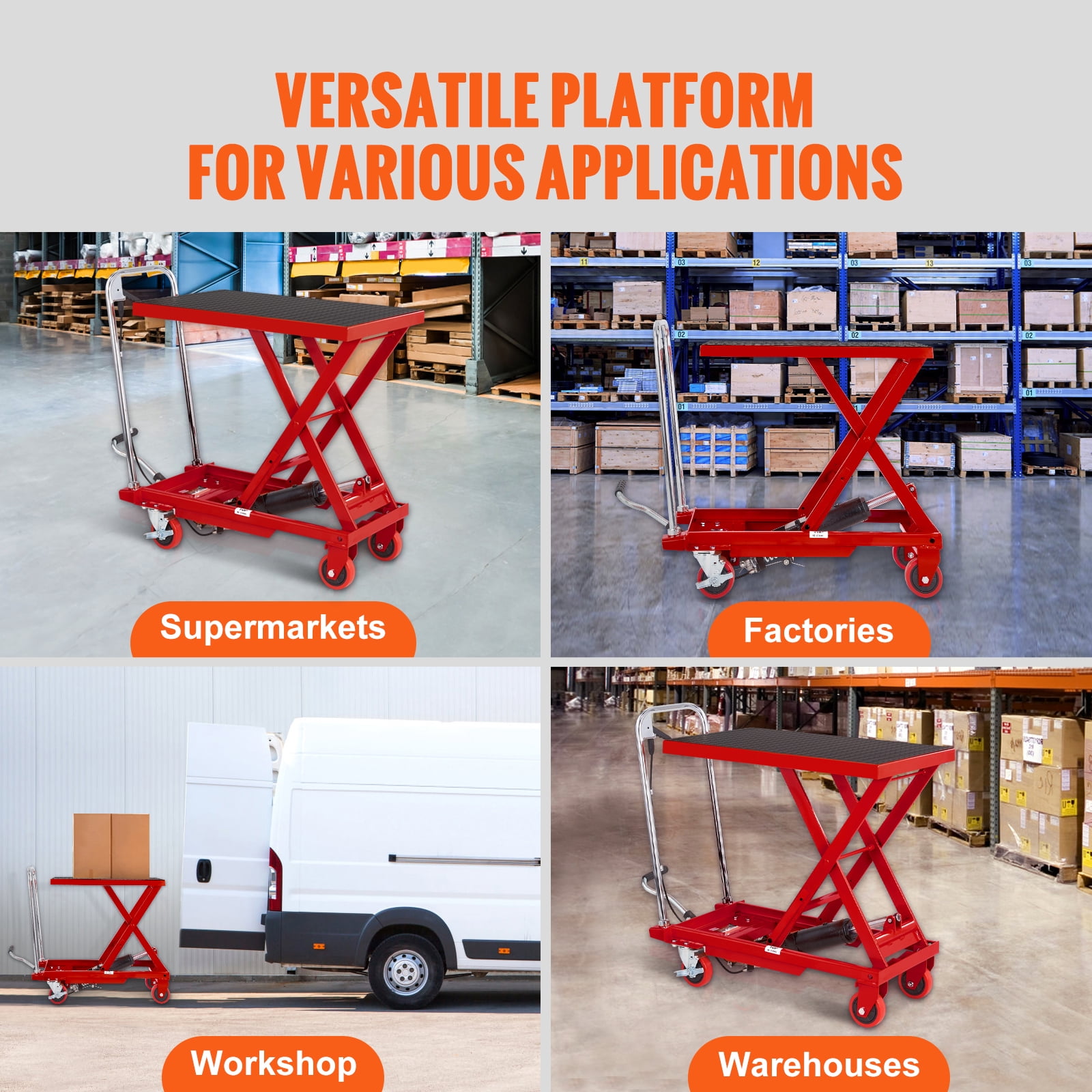 KFFKFF Manual Hydraulic Table Cart, Carrying Capacity of 500lbs, Elevates to 28.5", Single Scissor Design, Equipped with 4 Wheels and Anti-slip Pad, Red Hydraulic Scissor Cart for Material Transport