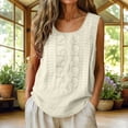 thumbnail image 2 of Moxiu Womens Cotton Linen Tank Tops Embroidered Sleeveless Crewneck Boho Top Summer Bohemian Dressy Vacation Tunic Blouse Beige,XL, 2 of 8