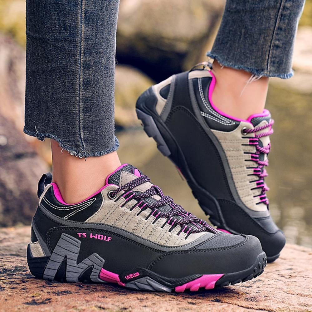 Men's Women's Extra Wide Outdoor Hiking Shoes Waterproof Durable Non-Slip Lightweight Trekking Camping Athletic Shoes Pink 6 Men/7 Women
