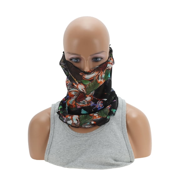 Unique Bargains 1 Pc Neck Gaiter Flower Leaf Earloop Scarf Mask Bandana Black