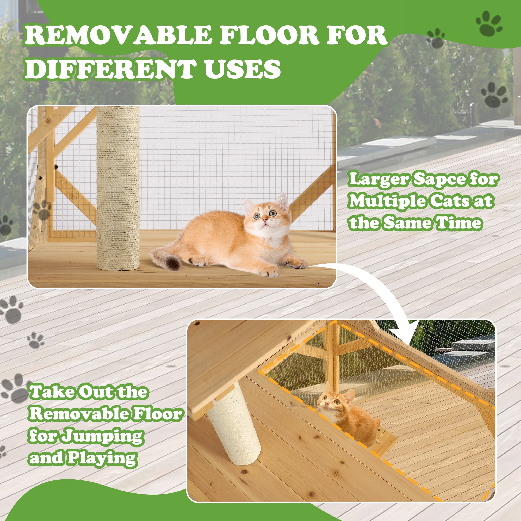 Magic Union Catio Outdoor Cat Enclosure, 4 Tiers Cat House with Waterproof Roof, Indoor Cat Cage with Wheels and Removable Floor, Large Outside Wood Cattio Kitty with Resting Box (Natural)