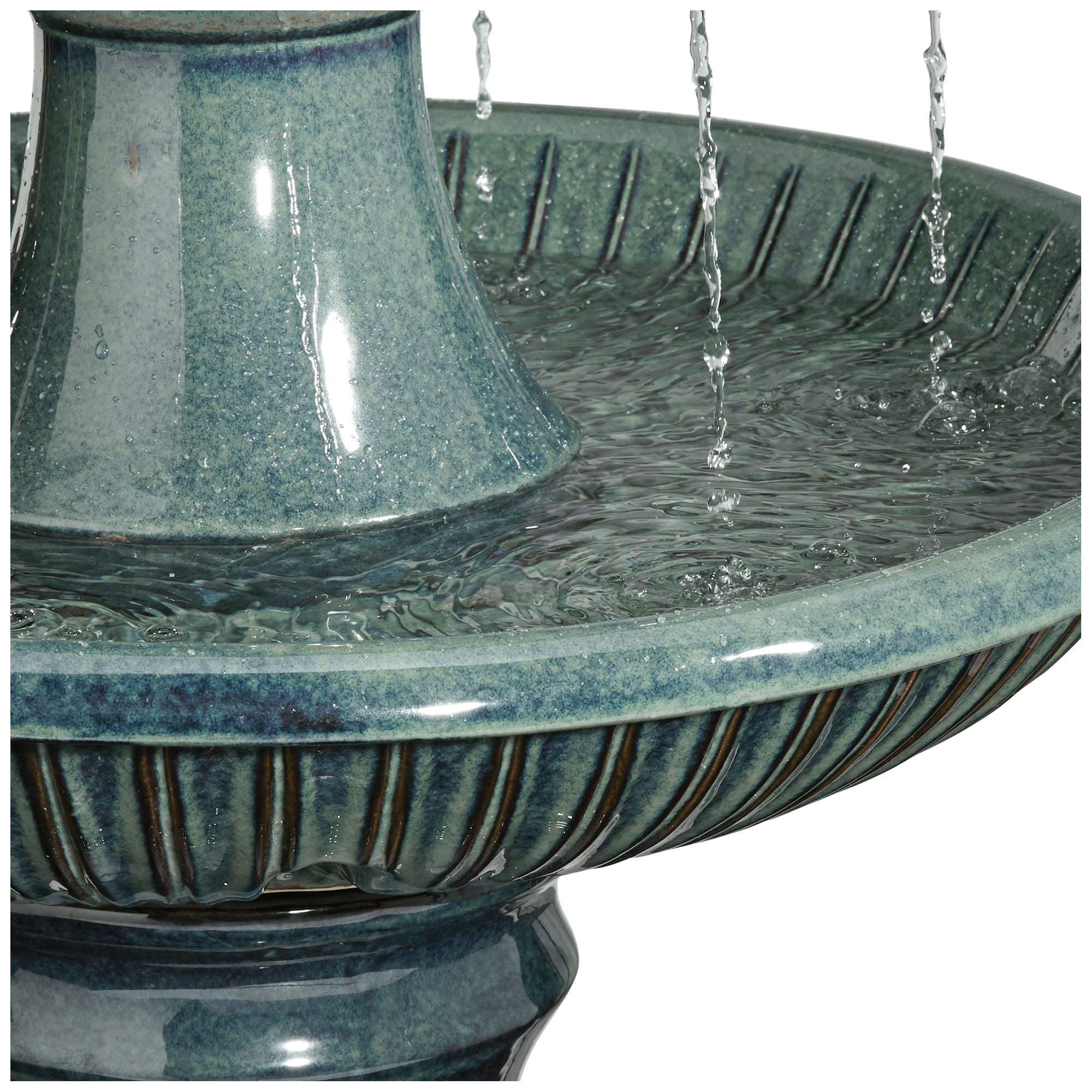 Formentera 46" High Large Italian Indoor Outdoor Decor Teal Blue Ceramic Floor Fountain with Light LED 3-Tier