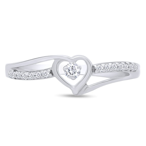 AFFY 0.10CT Natural White Diamond Split Shank Heart Promise Ring in 14K White Gold Over Sterling Silver-5