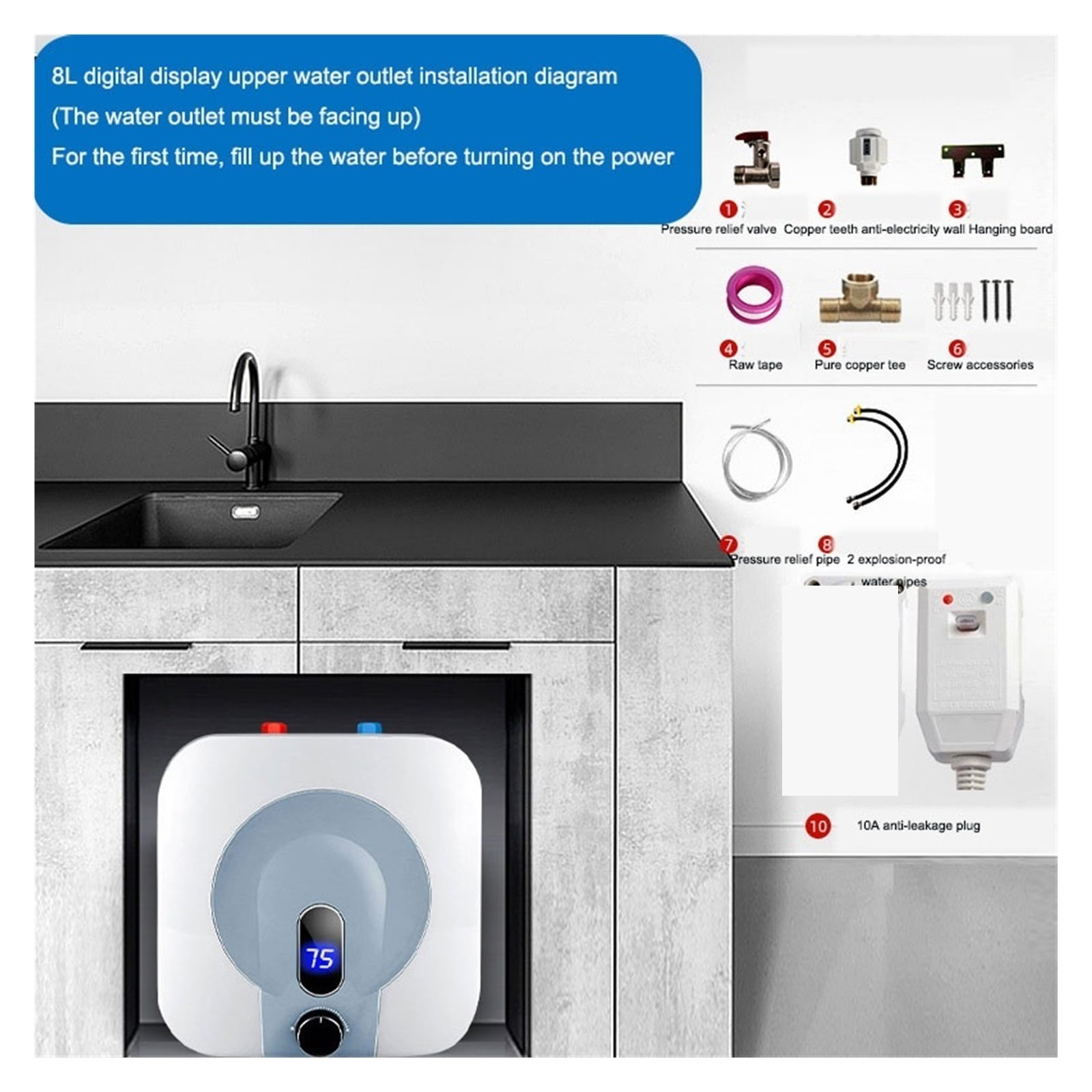 Electric Water Heater 10L Large Capacity Water Storage Type Kitchen Small Electric Water Heater That Is Hot For Washing Dishes ,Safety Protections