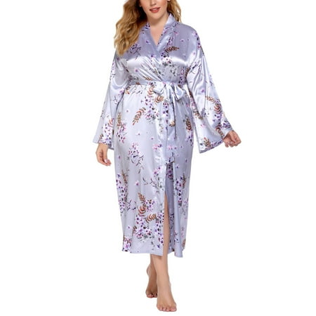 

Plus Size Robes for Women Wrap Floral Print Sleep Lounge Kimono Robe