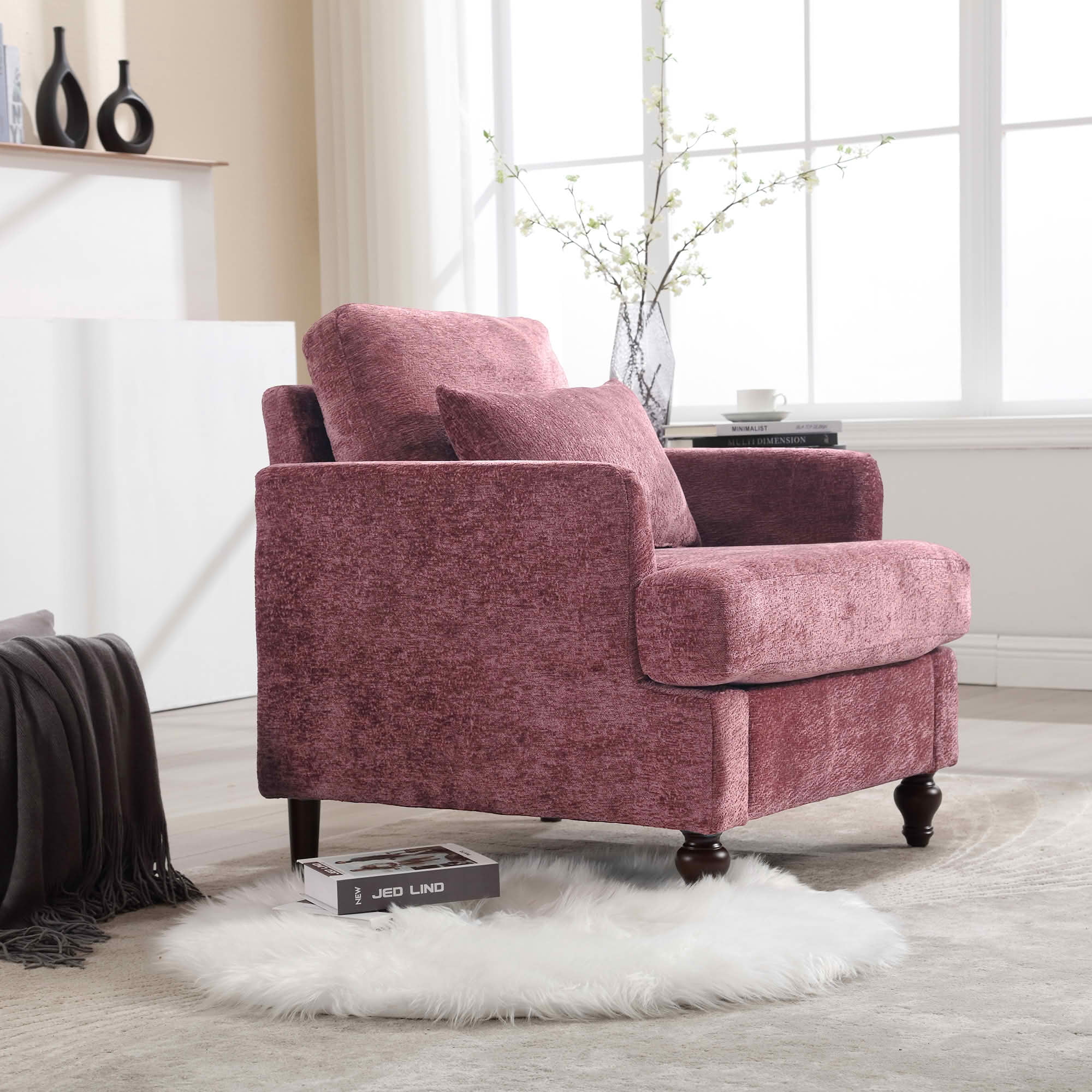 MAYEERTY 29.53-Inch Mid Century Chenille Tufted Studded Accent Armchair, Solid Wood Frame Upholstered Club Lounge Chair for Living Room Bedroom Reading Office