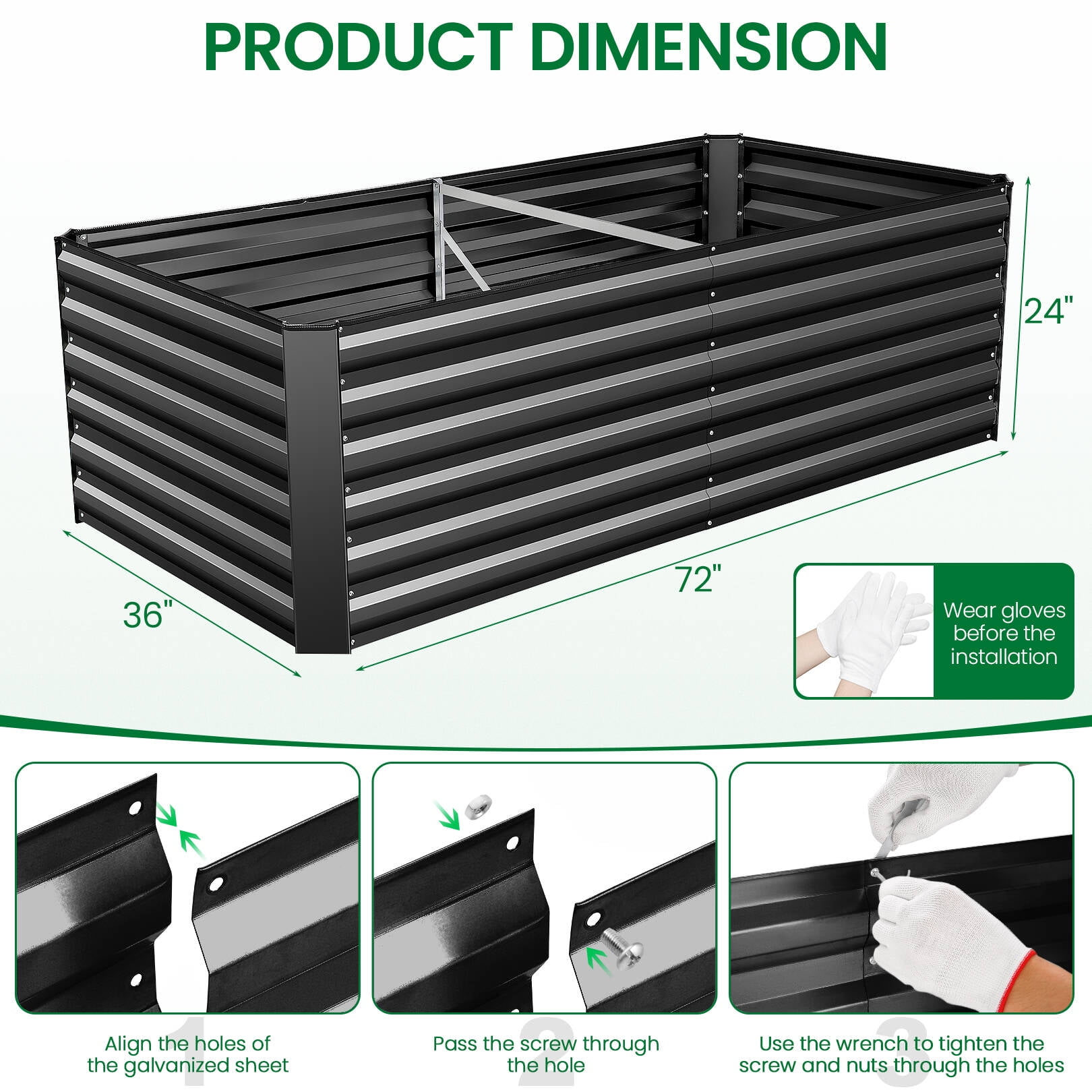 Funcid 6x3x2ft Galvanized Raised Garden Beds Large Metal Garden Beds Galvanized Steel Planter Boxes Outdoor for Vegetables Flowers Herbs
