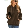 thumbnail image 4 of BadPiggies Womens Fuzzy Fleece Sweatshirt Casual Loose Sherpa Pullover Oversized Hoodie with Pockets (L, Coffee), 4 of 7