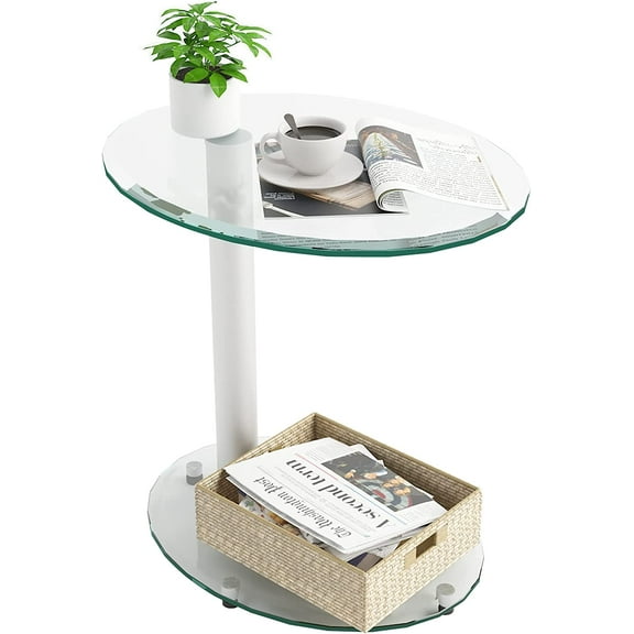 Glass End Table for Small Spaces Accent Round Table Bedroom Corner Table Living Room Side Tables